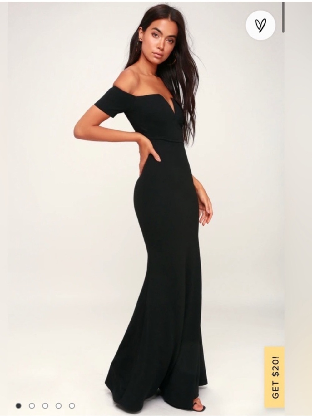 Lulu's Black Off-Shoulder V-Notch Maxi Dress
